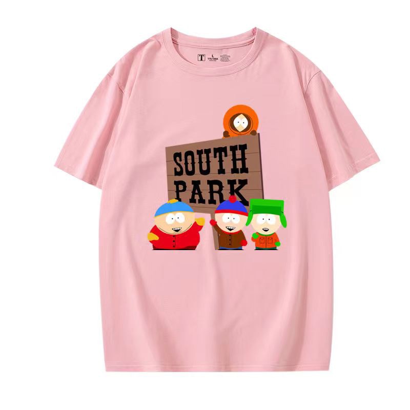 2023 S South Park T Shirt Cartoon Printed T shirt Pink Round Neck Short Sleeve Couple - South Park Plush