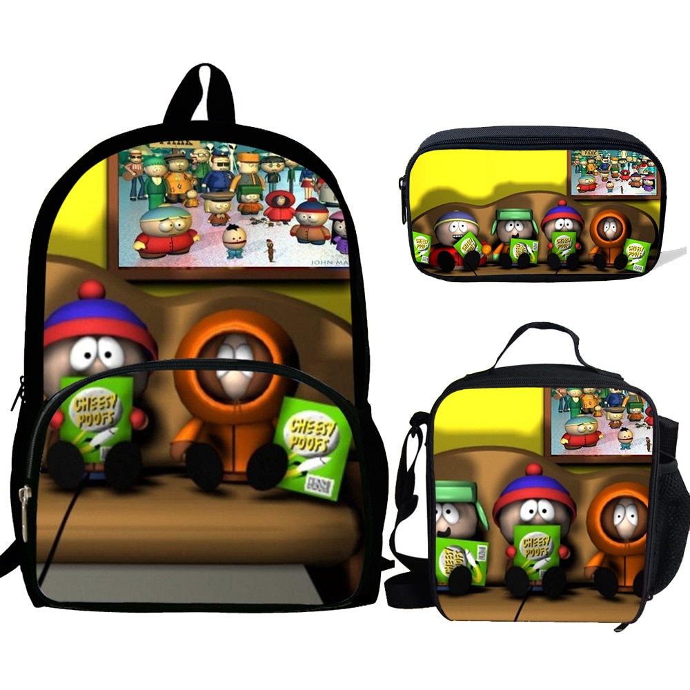 3Pcs Set Anime S South Park Printed School Bags fashion Backpack Teenagers Boys Girls Bookbag Mochila 2 - South Park Plush