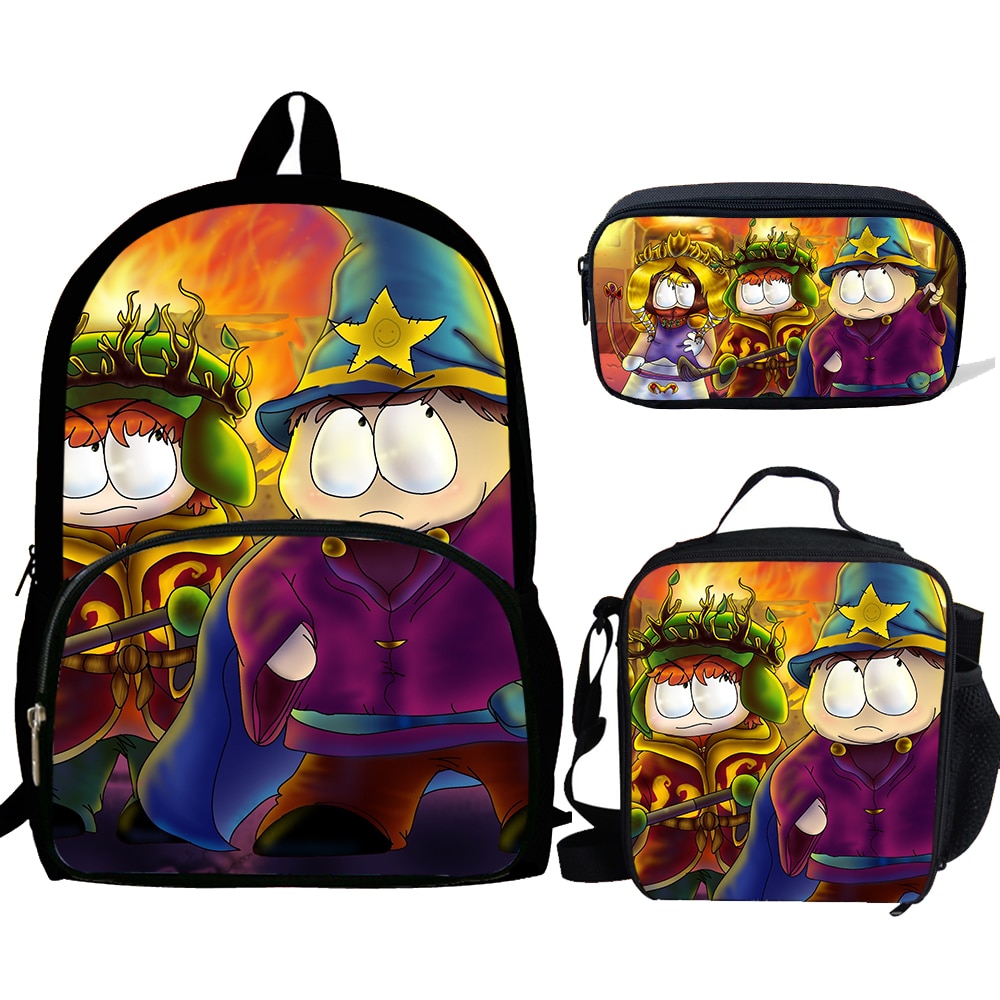3Pcs Set Anime S South Park Printed School Bags fashion Backpack Teenagers Boys Girls Bookbag Mochila - South Park Plush