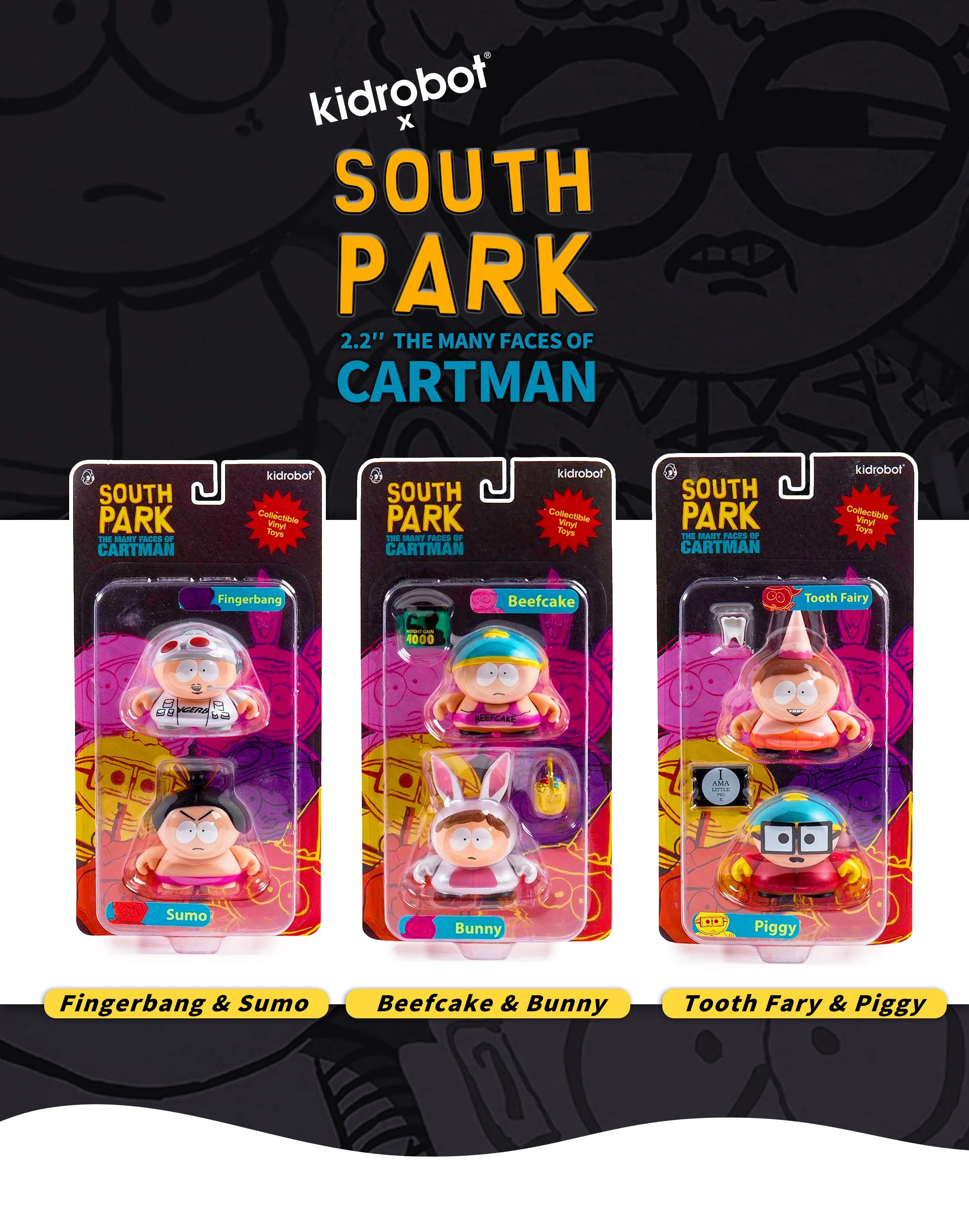SouthPark Fingerbang and Sumo Toothfairy and Piggy Beefcake and Bunny Keychain Toy Model Collectible Ornaments Kids 4 - South Park Plush